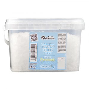 Sal de mar en escamas piramidales - Natural White Sea Cubeta 1.5Kg - lateral