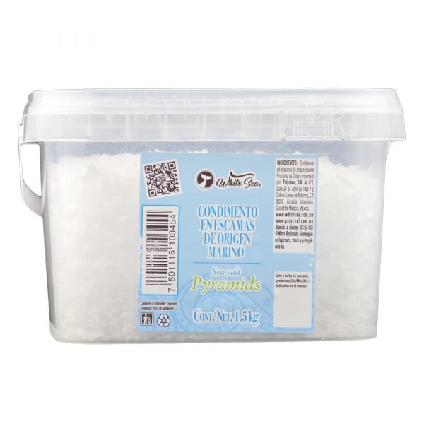 Sal de mar en escamas piramidales - Natural White Sea Cubeta 1.5Kg - lateral