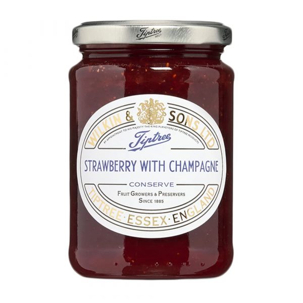 Mermelada de fresa con champagne Tiptree vista del frasco