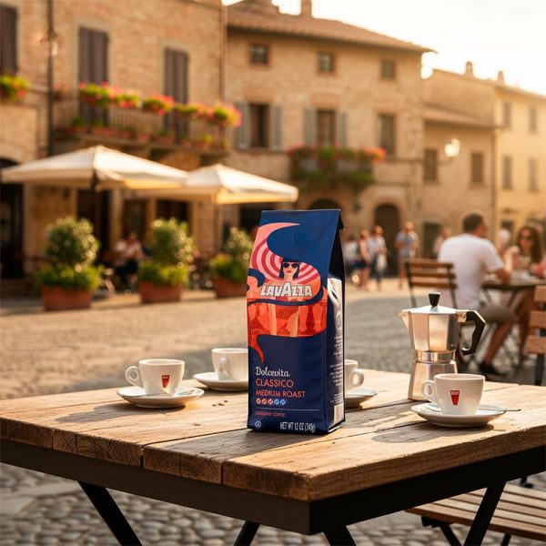 Empaque de café Lavazza Dolcevita Classico sobre mesa de café