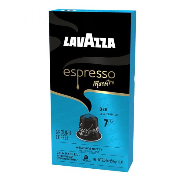 Cápsulas Lavazza Espresso Maestro DEK descafeinado vista lateral izquierda