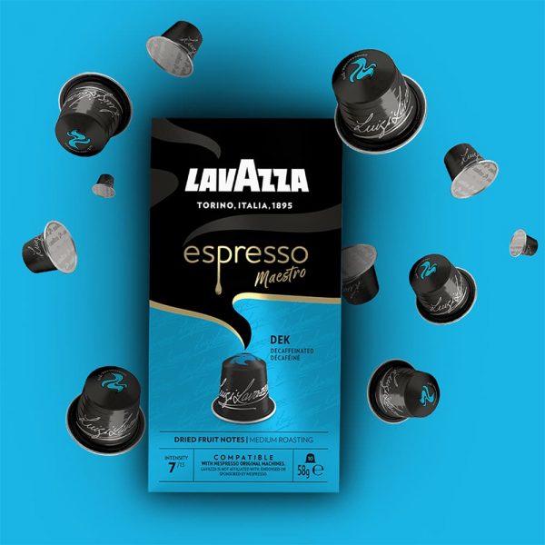 Café Lavazza Espresso Maestro DEK cápsulas y empaque