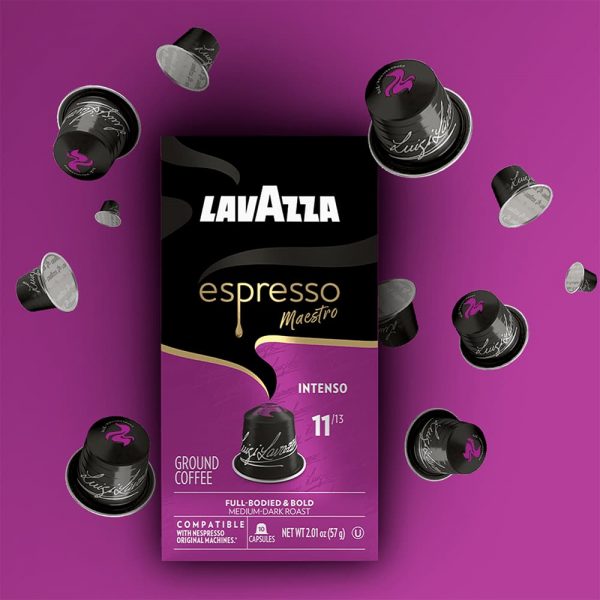 Café Lavazza Espresso Maestro Intenso cápsulas y empaque