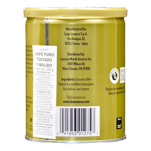 Café molido Lavazza Qualità Oro empaque original codigo de barras