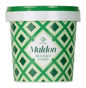 Sal Maldon en escamas cubeta 570g vista del envase
