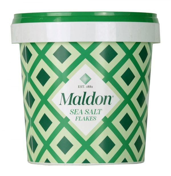 Sal Maldon en escamas cubeta 570g vista del envase