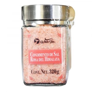 Sal del Himalaya molido fino White Sea en tarro de vidrio con cuchara de madera