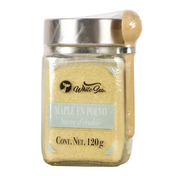 Maple en polvo White Sea en tarro de vidrio con cuchara de madera