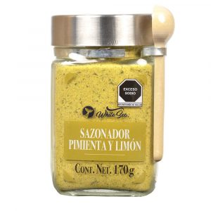 Sazonador pimienta limón White Sea en tarro de vidrio con cuchara de madera