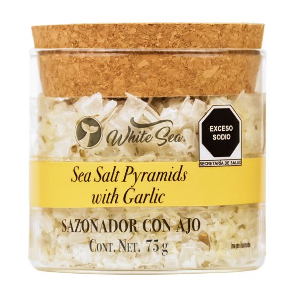 Sal de mar en escamas piramidales - Ajo White Sea 75g - Frontal