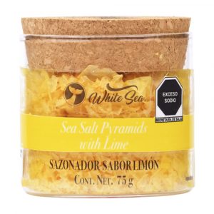 Sal de mar en escamas piramidales - limón White Sea 75g - Frontal